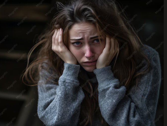 Adolescente com as mãos na cabeça e expressão de angústia