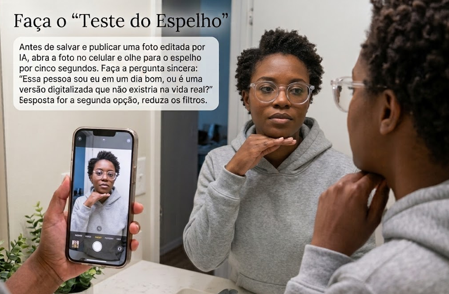 Teste do espelho: comparação entre a aparência real e a versão editada da foto